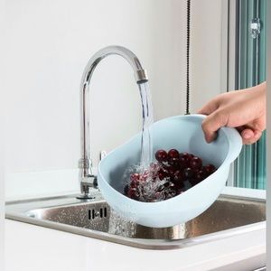 Rice Washing Strainer Basket Colander Sieve Fruit Vegetable Bowl Drainer Blue